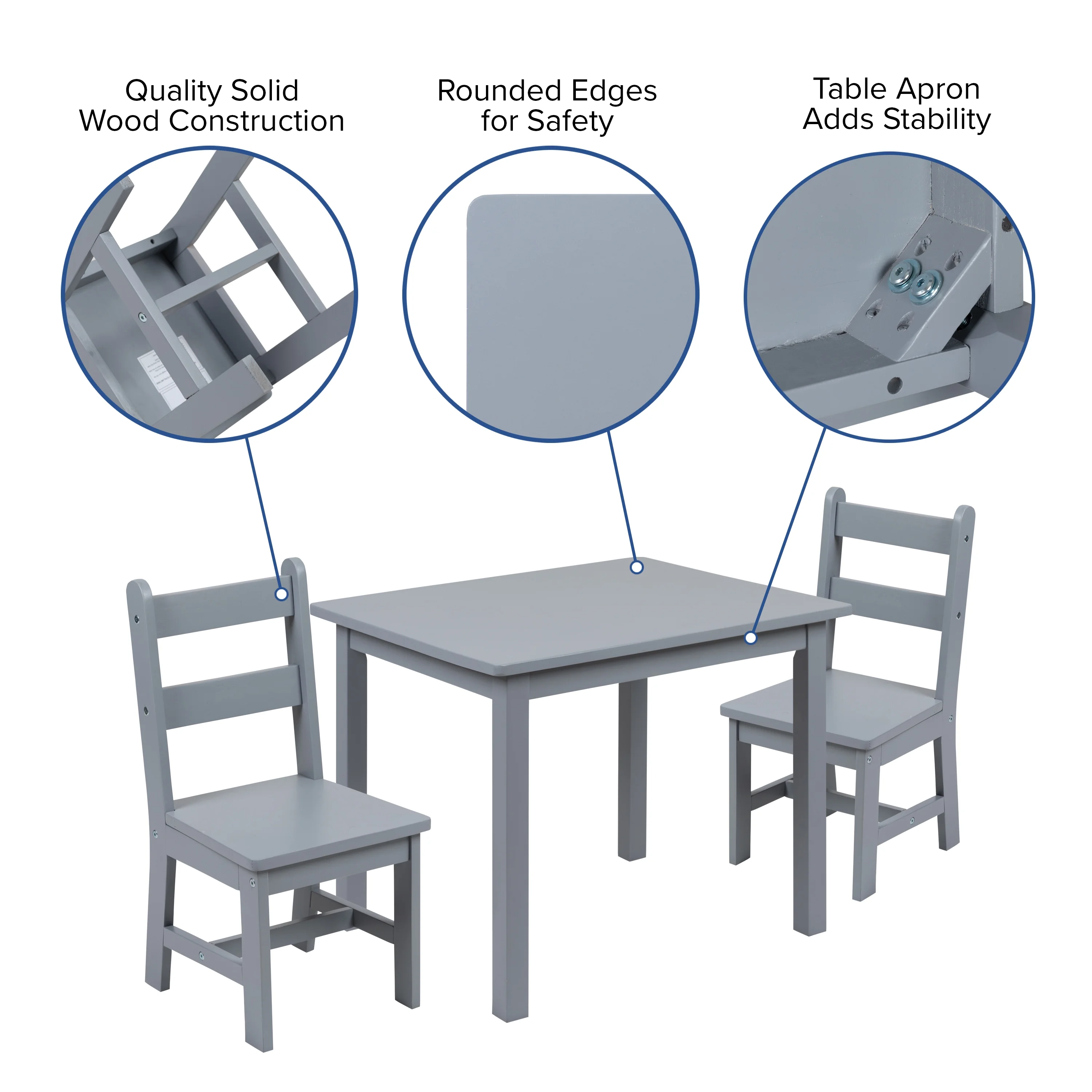 Flash Furniture Kyndl Kids 3 Hardwood Piece Table and Chair Set, Gray