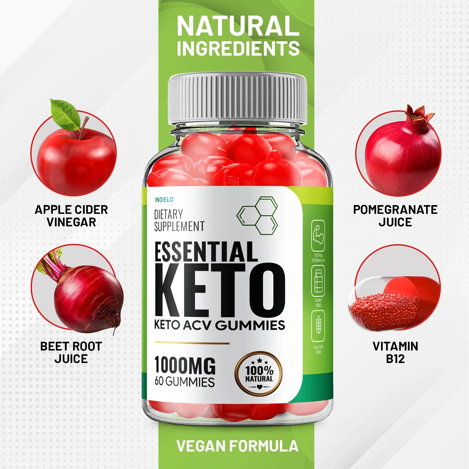 Essential Keto ACV Gummies, Essential Keto + ACV Gummies Advanced Weight Loss Apple Cider Vinegar Supplement 1000MG, Essential Keto Gummies Keto + ACV Folic Acid Beet Root (60 Gummies)