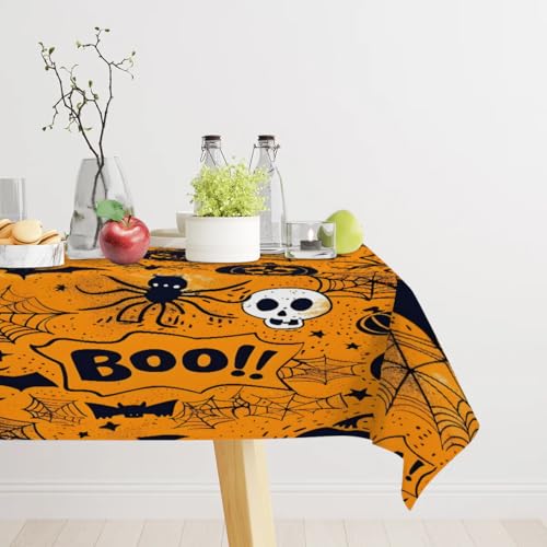 Creepy Skull Skeleton Rectangle Table Cloth 60 x 120 inch Fabric Indoor Outdoor Tablecloth Washable Seasonal Decorative Table Cover for Dining Party