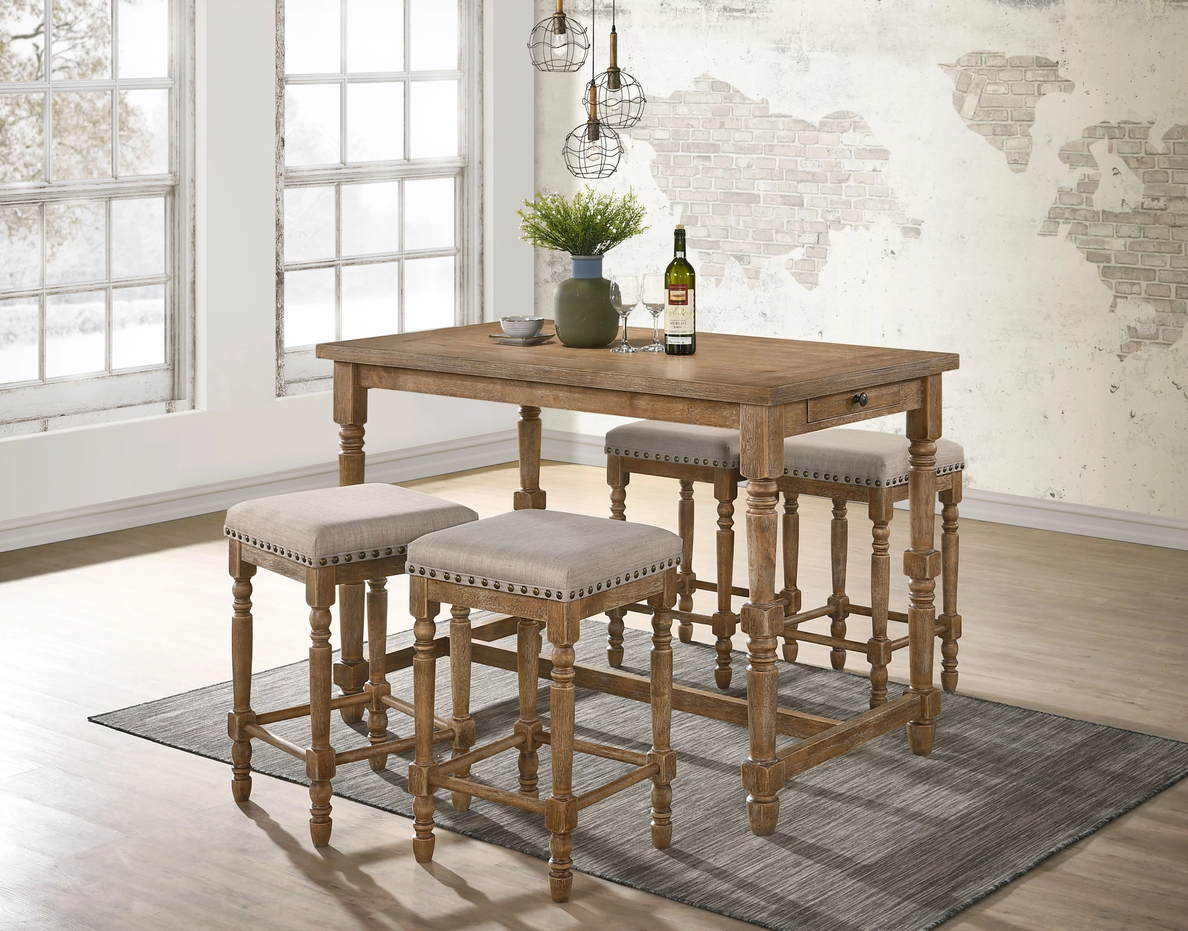 CoSoTower Counter Height Table, Weathered Oak Finish