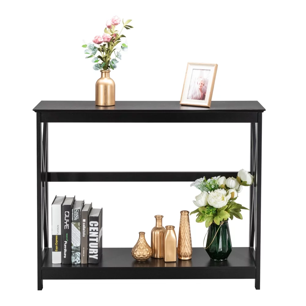 Console Table, Small Entryway Table with Storage Shelves, Narrow Industrial Sofa Table for Living Room, Entry, Couch, Hallway, Black