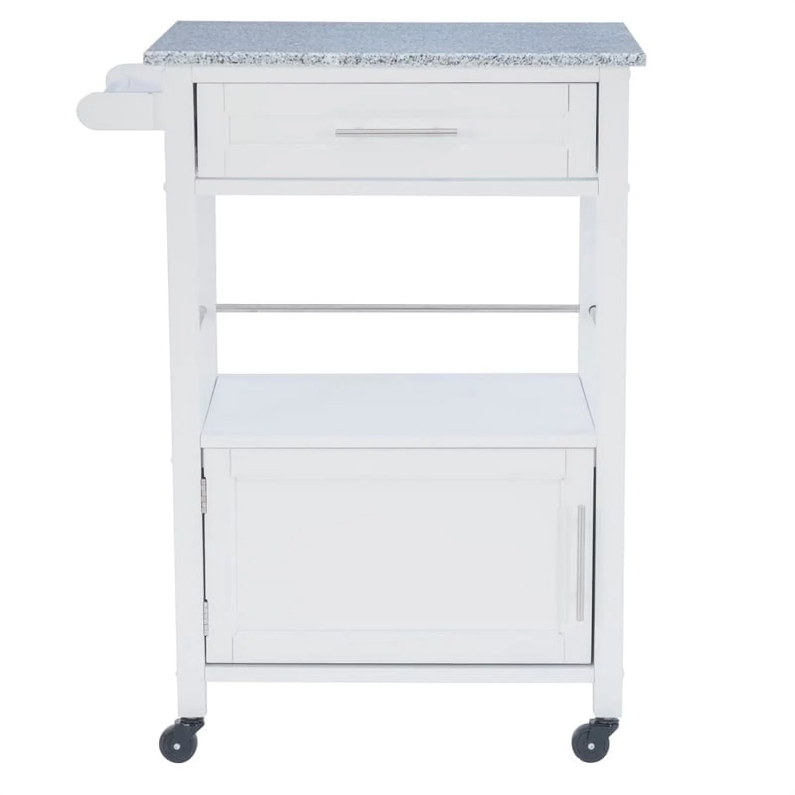 Riverbay Furniture Transitional Wood/Granite Top Kitchen Cart in Bright White