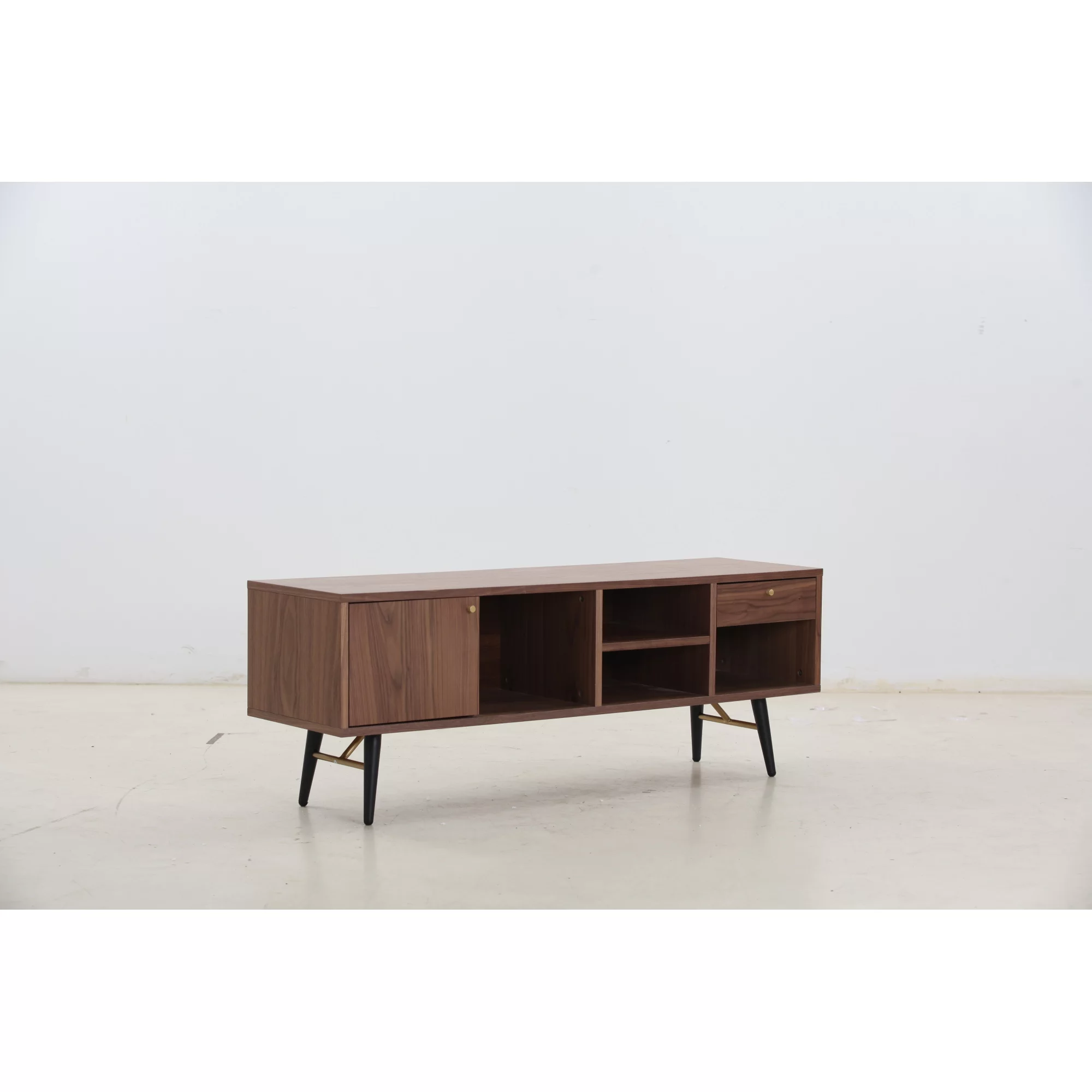 Mid-Century Modern Low Profile Media Console TV Stand, Walnut