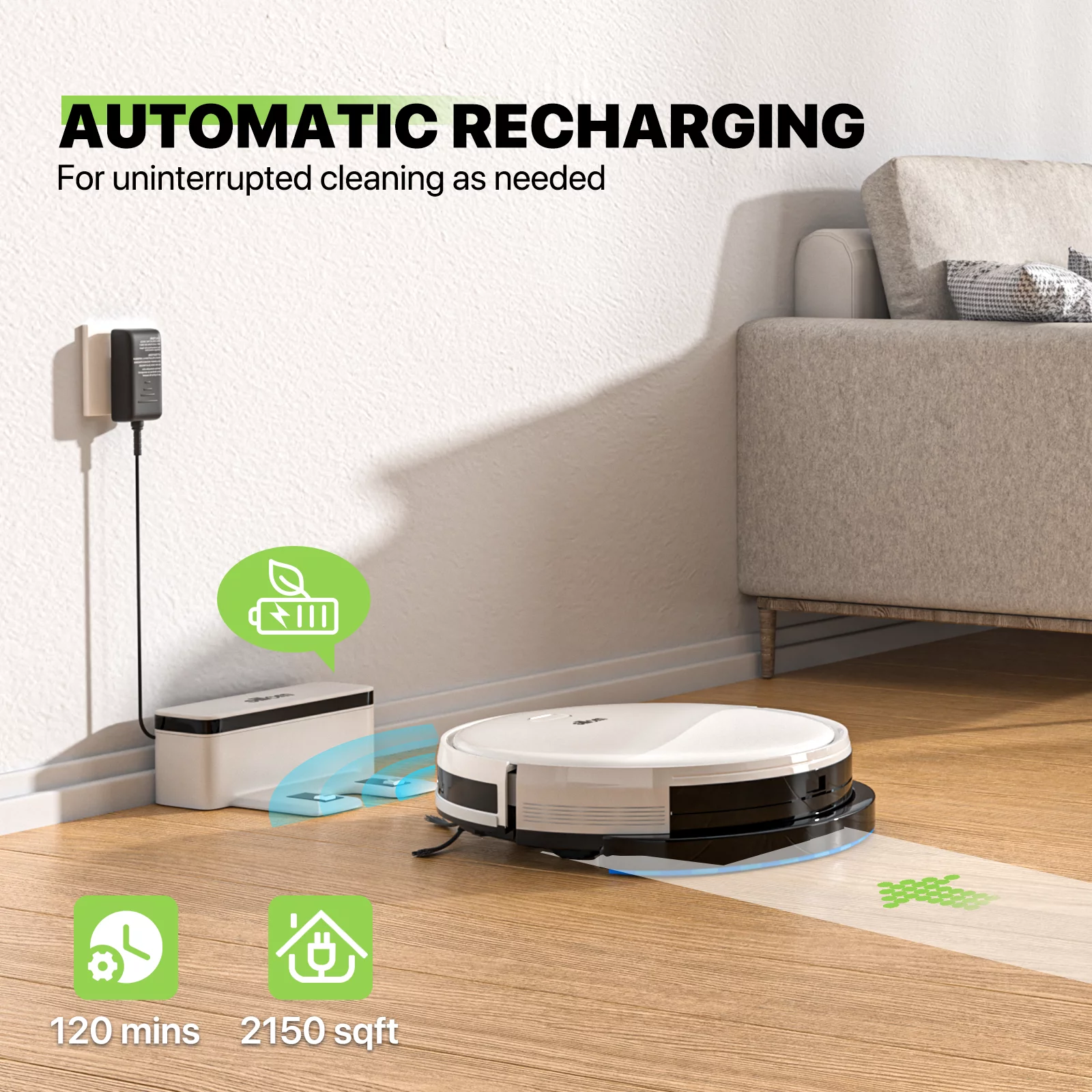 Magshion Robot Vacuum Cleaner, 2 in 1 Robot Vacuum and Mop Combo, Automatic Self-Charging Robotic Vacuum With WIFI Connection, 2800pa Strong Suction Power, White