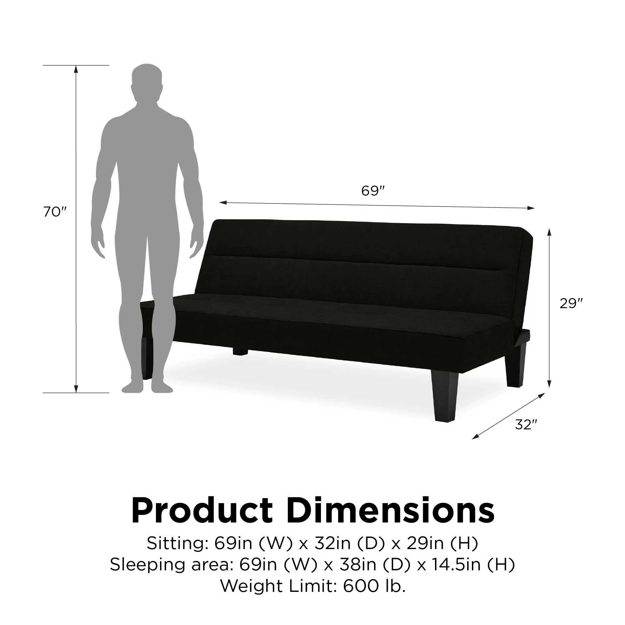 DHP Kebo Futon with Microfiber Cover, Black