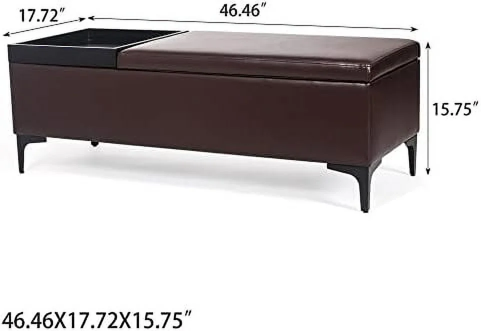 Leatheaire  Ottoman Bench Rectangular Footstool Coffee Table with Lift Tabletop (Blue)