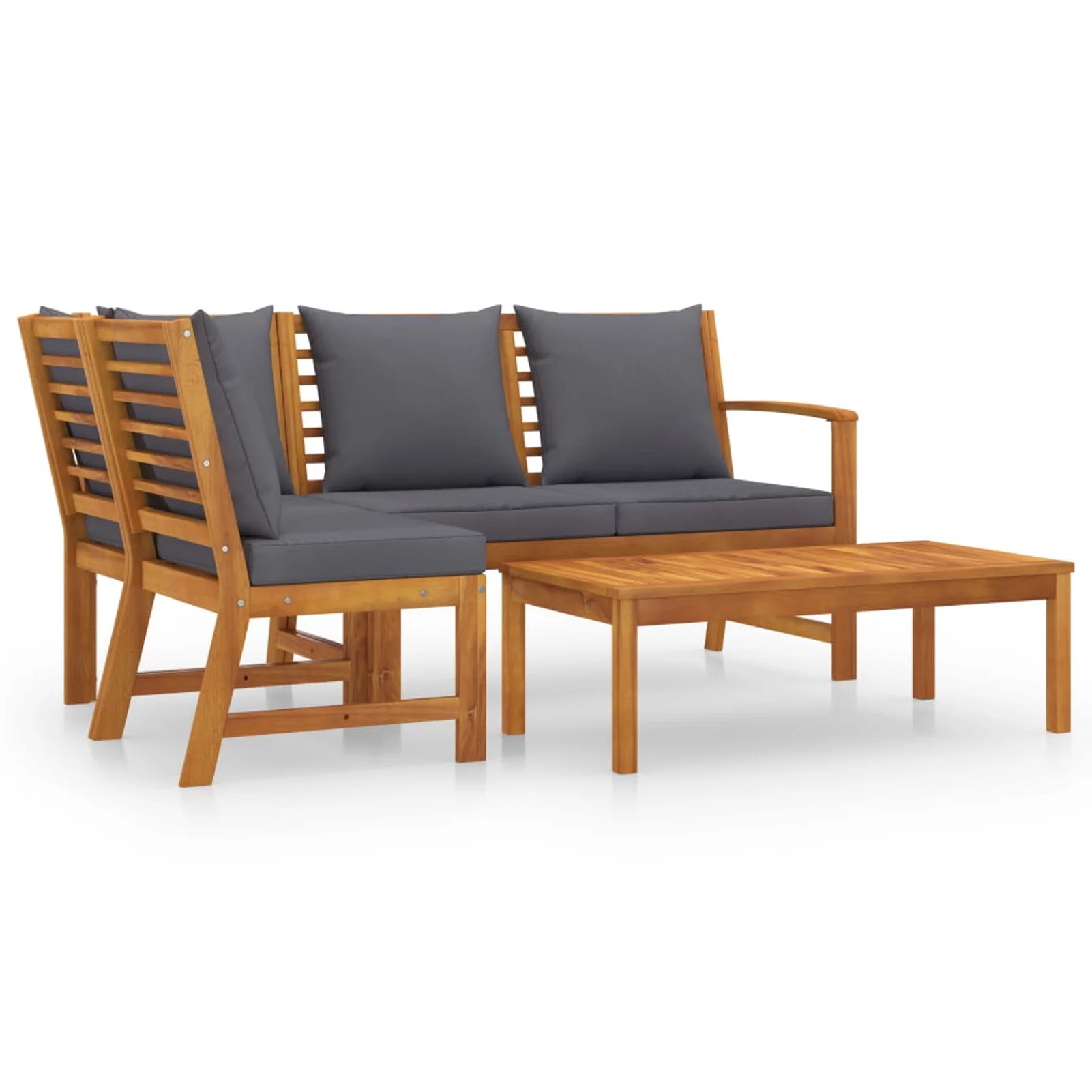 4 Piece Patio Set with Cushion Solid Acacia Wood
