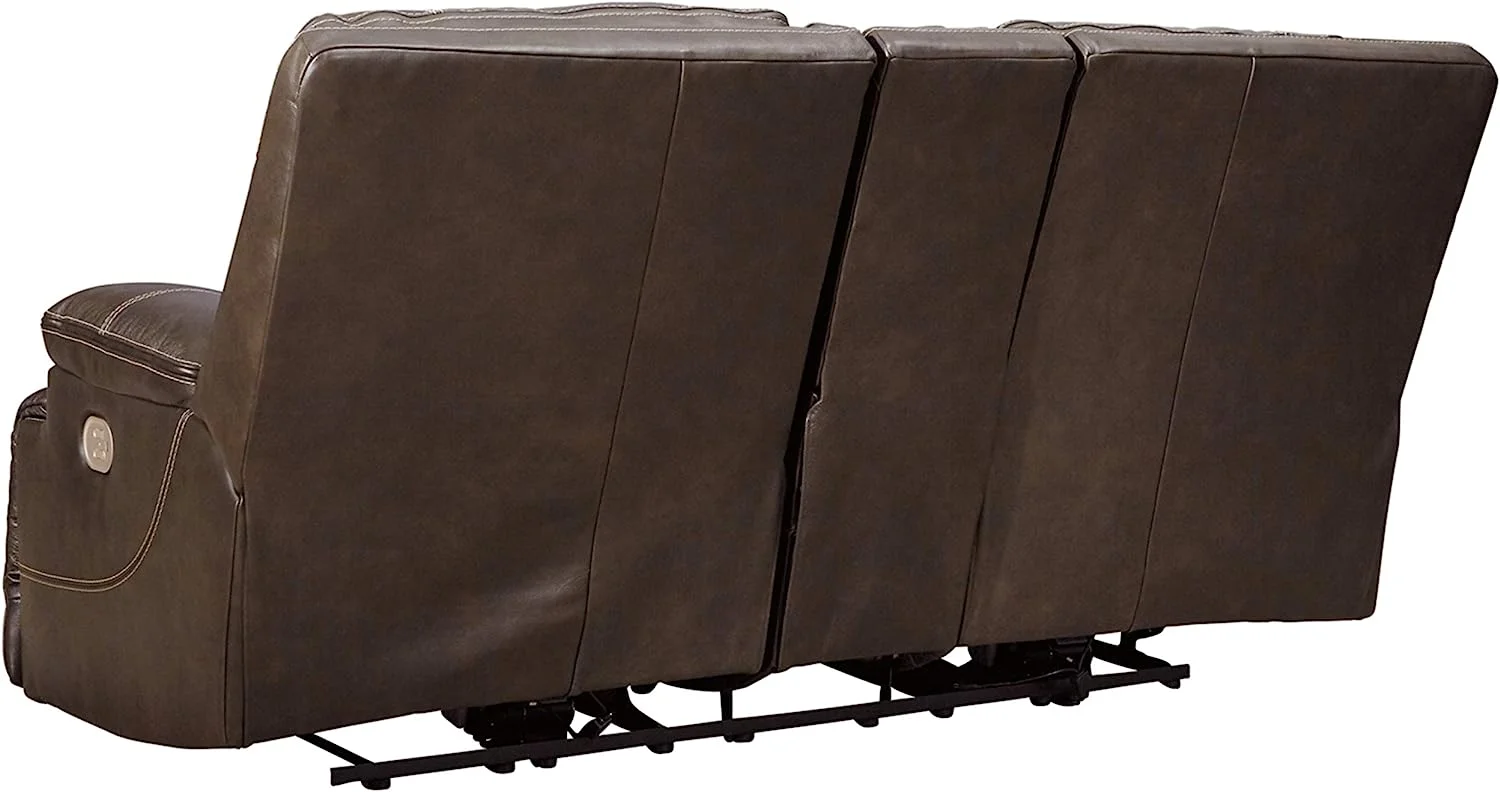 Ashley Furniture Ricmen Leather Power Reclining Loveseat in Walnut