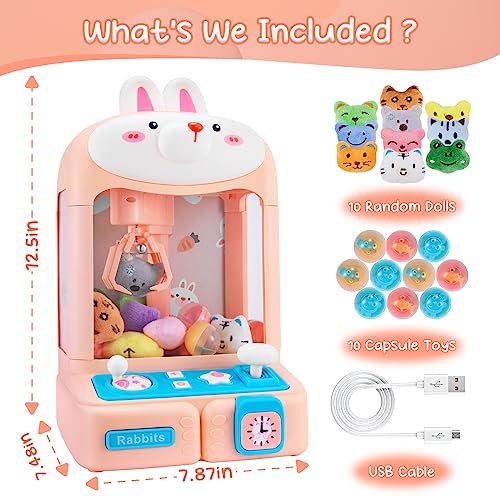 Claw Machine for Kids Toys for Girls with Plush Toys Adjustable Sounds and Music Handheld Games Party Birthday Easter Gifts for Girls(Pink)
