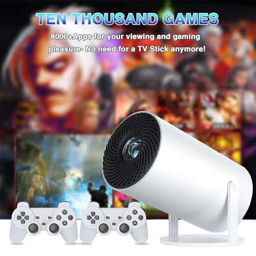 Game Projector and 2 Retro Gaming Consoles, Mini Projector with Wifi and Bluetooth, Small Portable Outdoor Movie Projector, Arcade Vision Smart HD Projector with Built in 10,000+ Retro Games