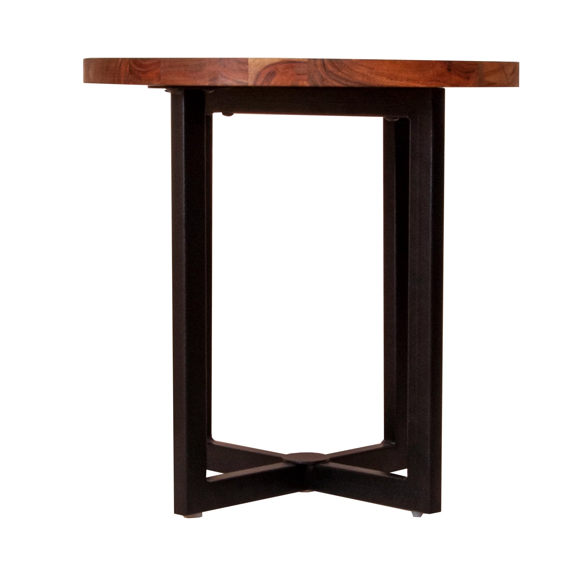LANTRO JS Peter 18 Inch Round End Side Table, Solid Acacia Wood Tabletop, Steel Frame, Brown, Black