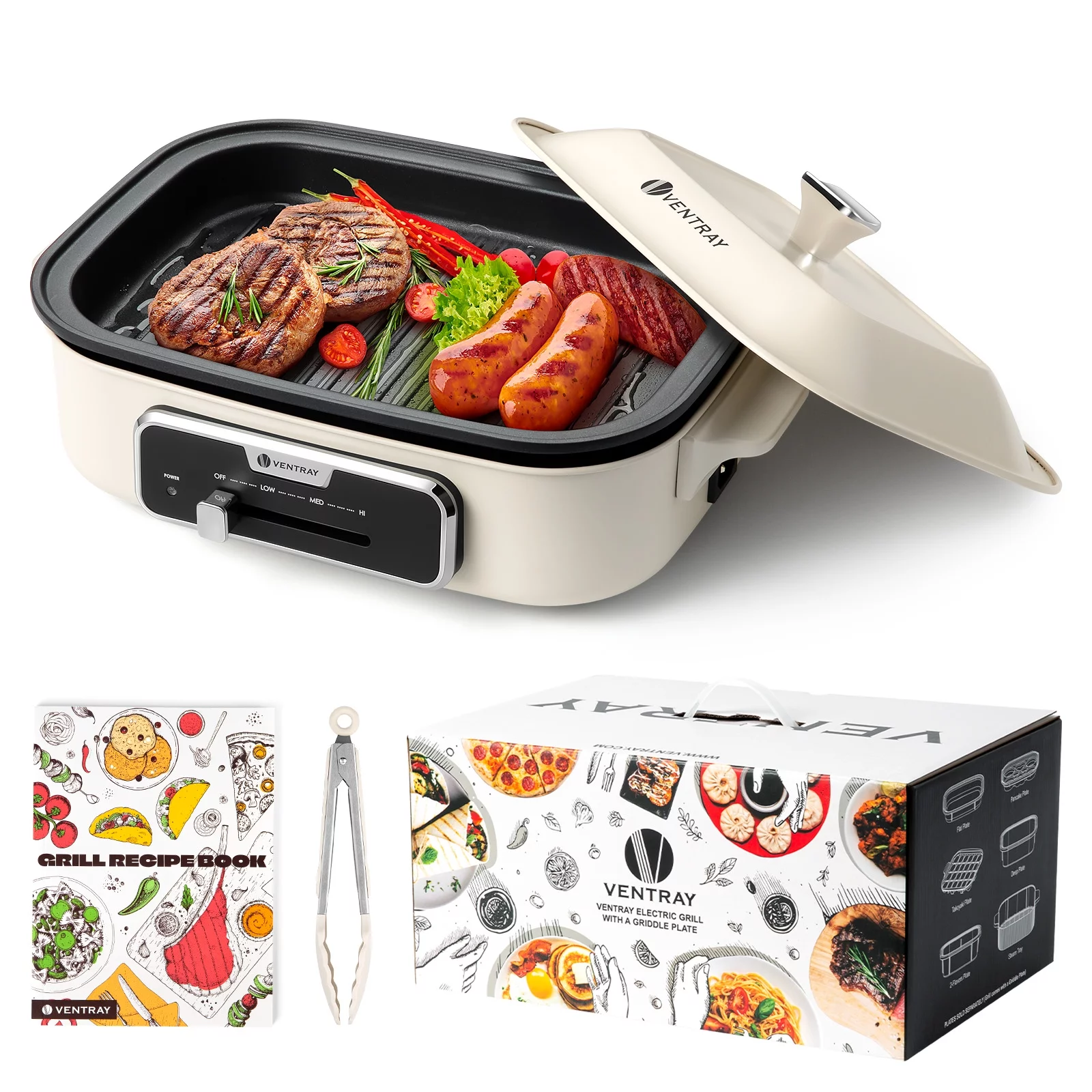 VENTRAY  Electric Indoor Grill Portable Korean BBQ Nonstick 1200W Classic 2.0 White