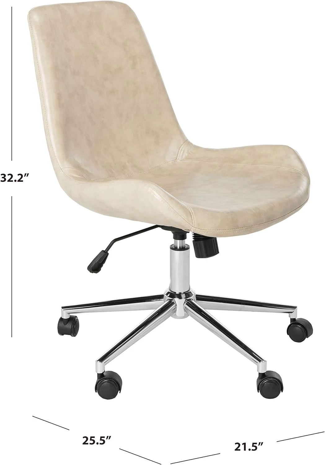 home collection fletcher beige faux leather/ chrome swivel adjustable height office desk chair