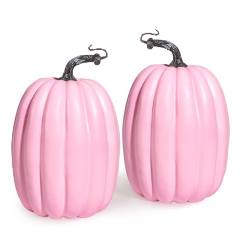 Artmag 8 Inch Large Artificial Pumpkins, 2PCS Big Orange Faux Foam Harvest Pumpkins for Fall Autumn Thanksgiving Seasonal Holiday Decor