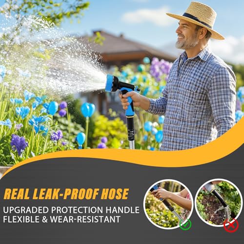 Lefree Garden Hose 100ft, Metal Garden Hose, Flexible Water Hose with 10-Function Nozzle, Stainless Steel Heavy Duty Hose, Crush Resistant, Leak Proof, No Kinks Garden Hoses for Yard, Outdoors, Rv