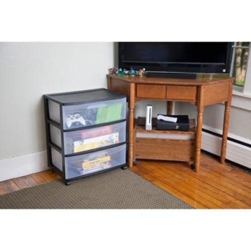 3 Drawer Wide Cart Black Storage Plastic