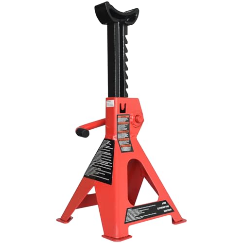 Amazon Basics Steel Jack Auto Stands with 6,000 lb or 3 Ton (2.7 metric Ton) Capacity, 1 Pair, Black and Red