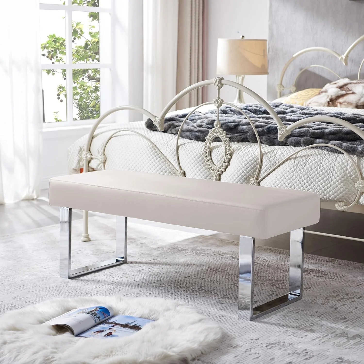 Bedroom Bench Bed end upholstered Bench Indoor Corner Small Bench Kitchen Bench with Metal Legs,for entryway Dining Room and Living Room Window,Plant Bench,Footstool