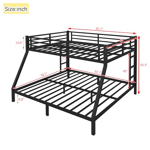 Heavy Duty Bunk Bed Frame with Ladder, Twin XL Over Twin XL Bunk Beds with Safety Guardrails, Adults Bunk Beds with Noise-Reducing Rubber Stoppers, Easy Assemble, Black