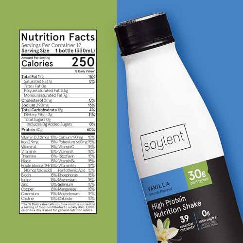 Soylent Complete Protein Shake, Chocolate, 30g Protein, Vegan, Dairy Free and 0g Sugar, Ready to Drink Protein Drinks, 11oz (12 Pack)