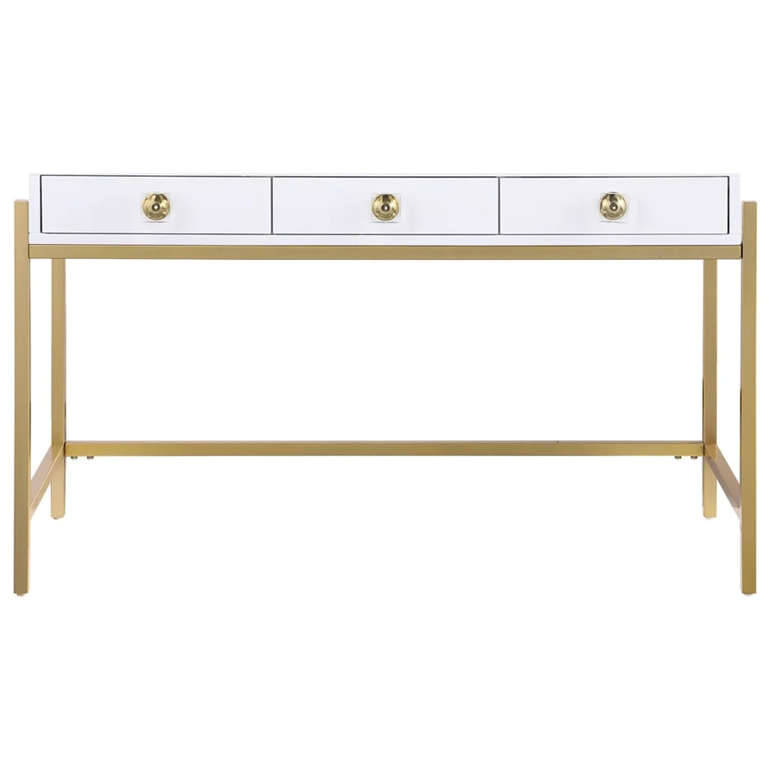 Best Master Furniture Tamila White Lacquered Computer Desk with Gold Frame
