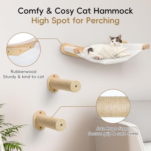 Cat Wall Hammock, Cat Climbing Shelves with 2 Steps, Wall Mounted Furniture Bed and Perches for Climbing, Sleeping, Playing, for Indoor Large Cats or Kitty