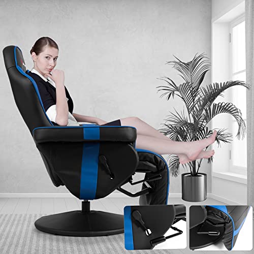 Gaming Recliner Adjustable Massage Gaming Chair with Cup Holder Footrest Ergonomic Single Sofa Living Room Home Theater Seating with Side Pouch, Blue