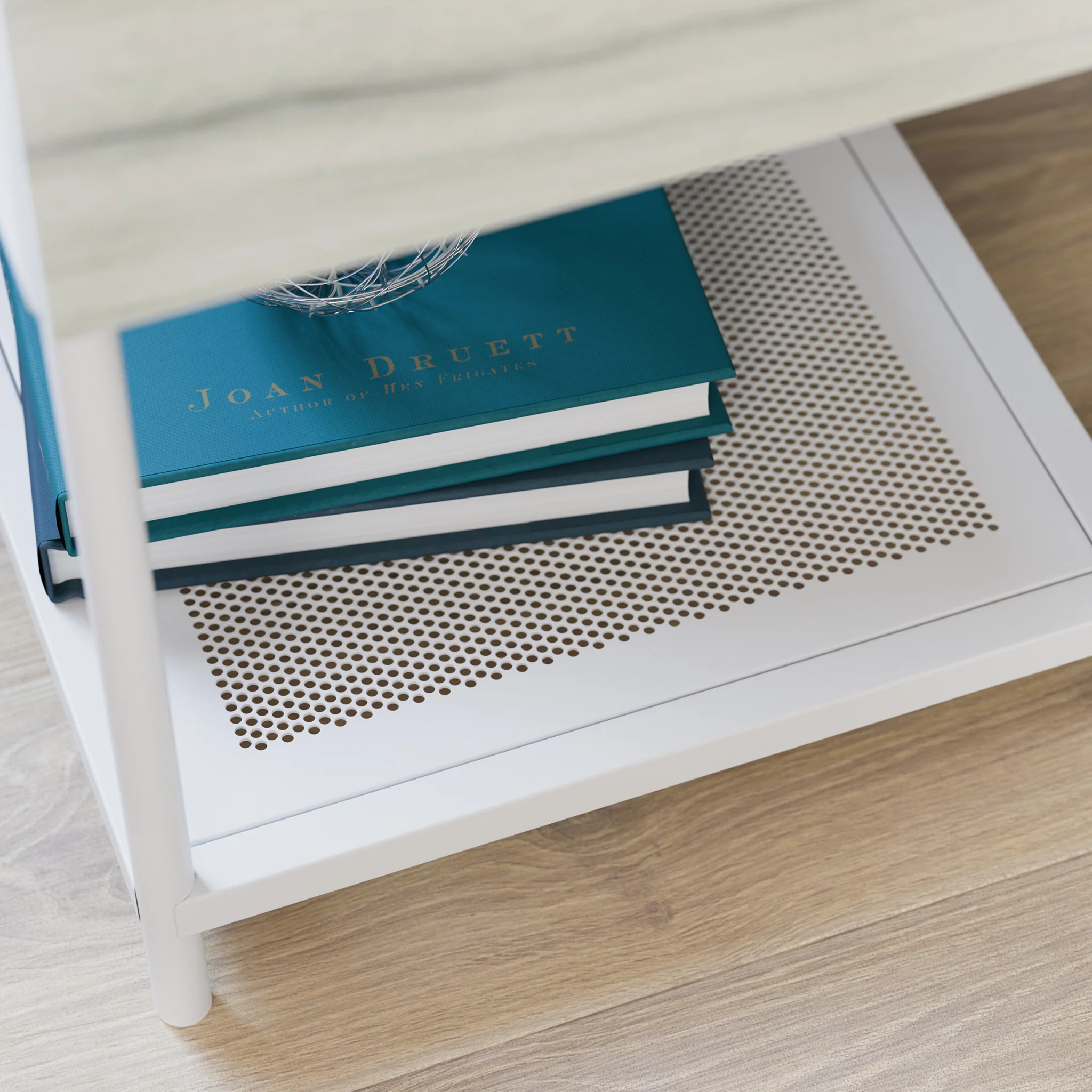 Sauder Boulevard Cafe, Side Table With Pull Out Tray and Drawer, White Finish