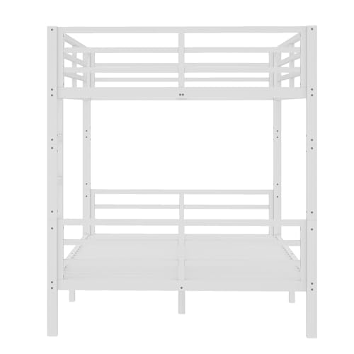 Heavy Duty Bunk Bed Frame with Ladder, Twin XL Over Twin XL Bunk Beds with Safety Guardrails, Adults Bunk Beds with Noise-Reducing Rubber Stoppers, Easy Assemble, Black