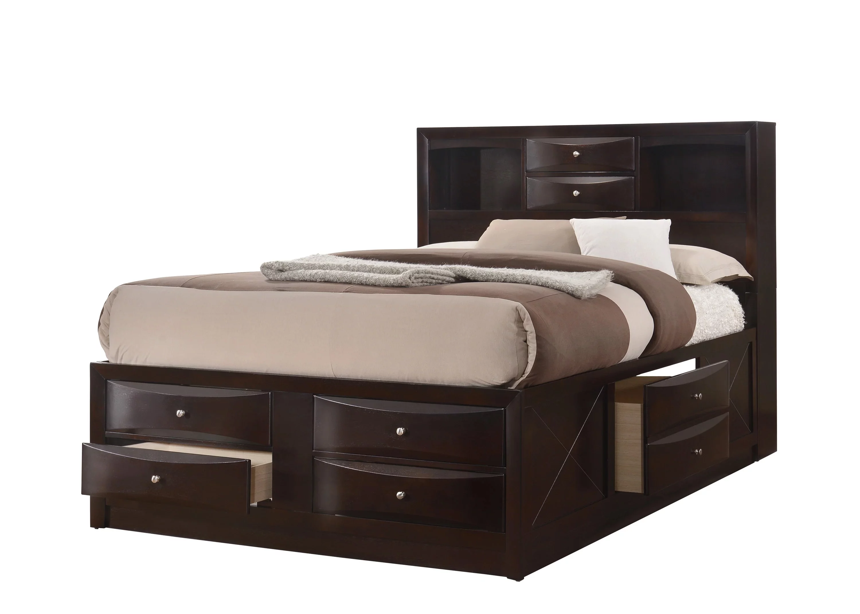 Contemporary Queen Size 1pc Captains Bed Storage Drawers Brown Cherry Finish Wooden Bedroom