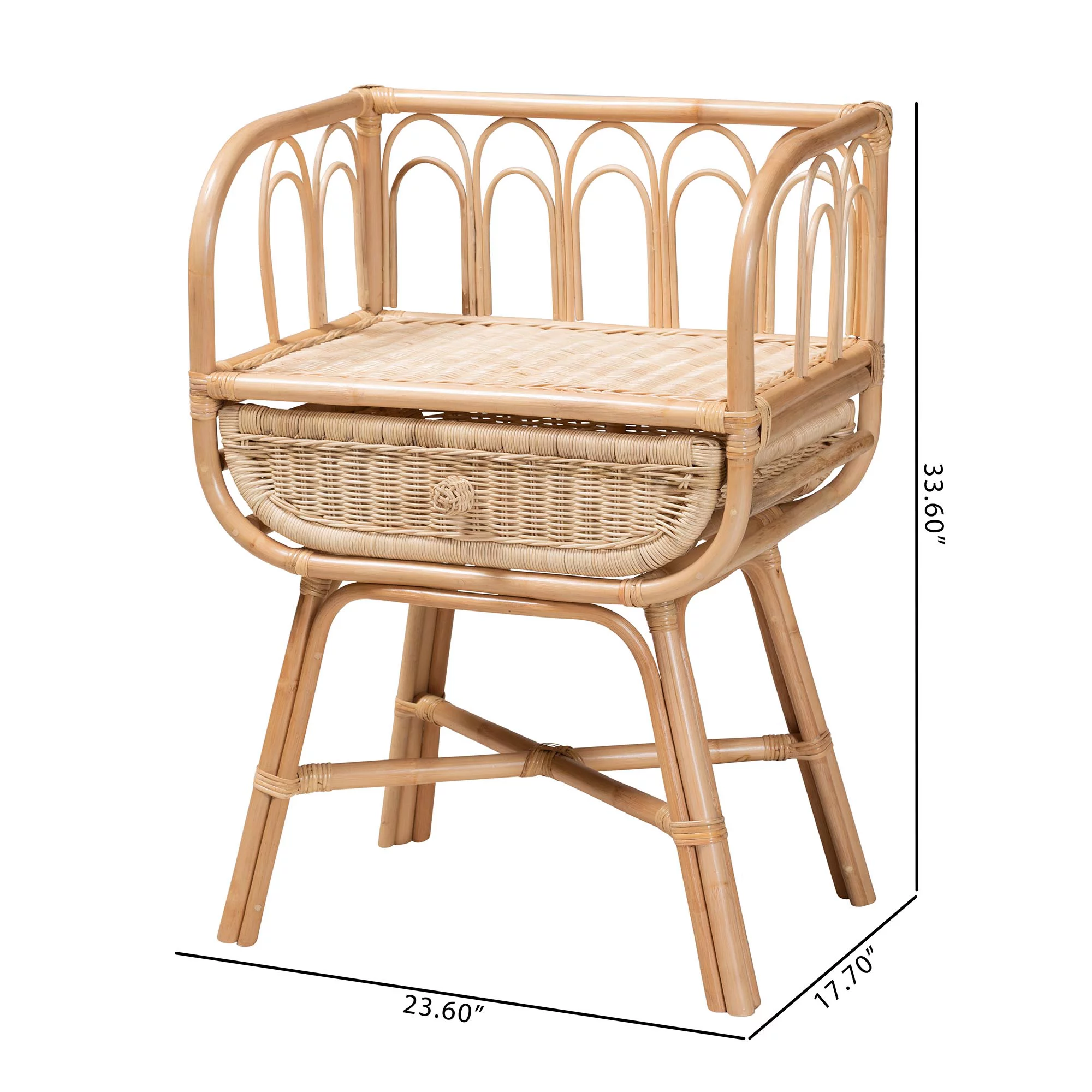 bali & pari Panchali Modern Bohemian Natural Brown Rattan Nightstand