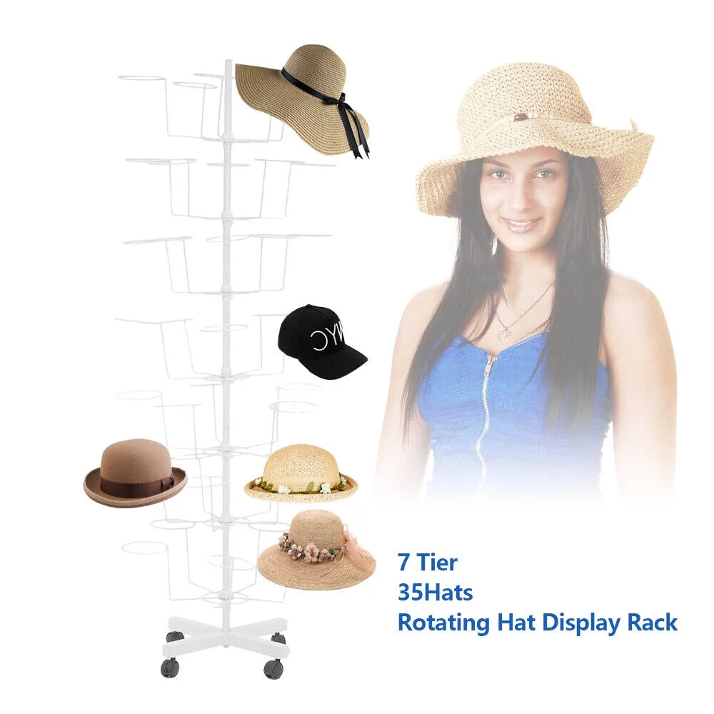 7 Tier Adjustable Rotating Hat Display Rack Retail Display Cap Stand 21.65x64.9in