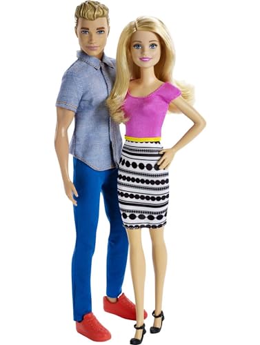 Barbie & Ken Doll Set, 2-Pack of Fashion Dolls Featuring Removable Clothes Including Denim Button Down & Pink Blouse (Amazon Exclusive)