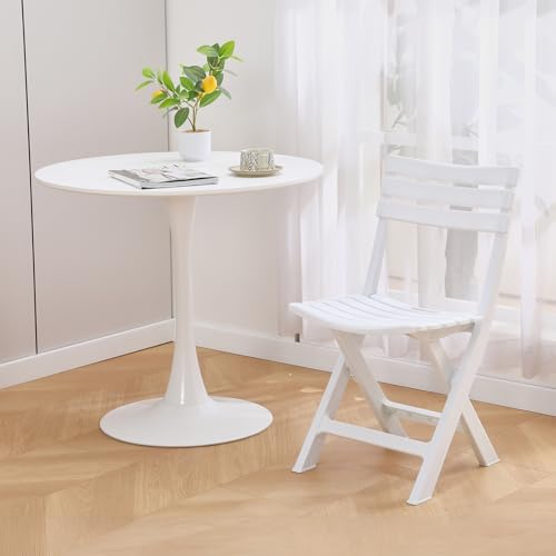 BOOSDEN Folding Plastic Chairs 4 Pack, Foldable Patio Stackable Chairs with Backrest for Outdoor Indoor Dining Party Wedding Event White