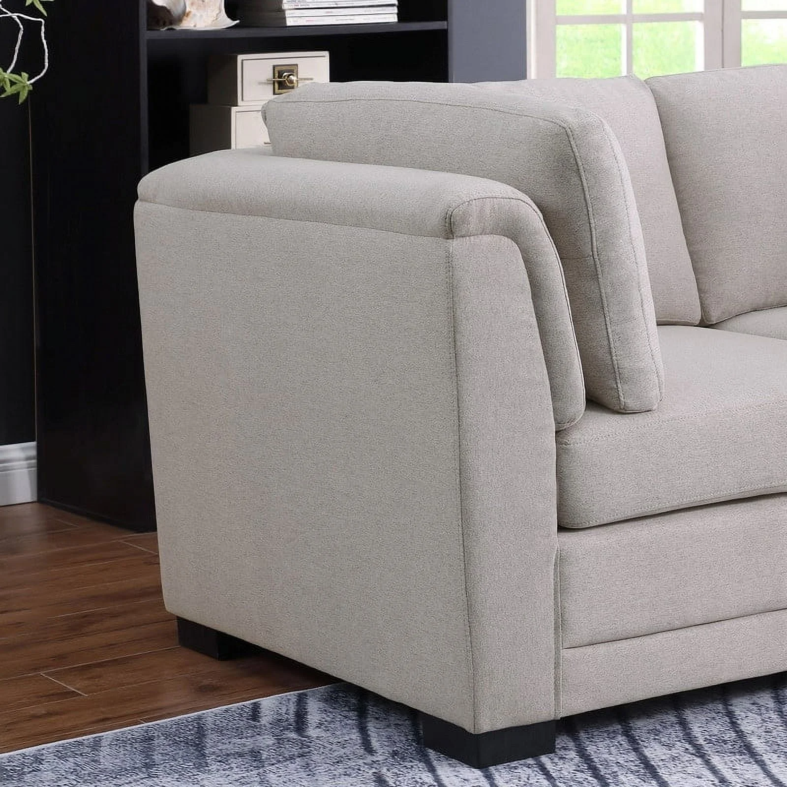 Kristin Light Gray Linen Fabric Reversible Sectional Sofa with Ottoman