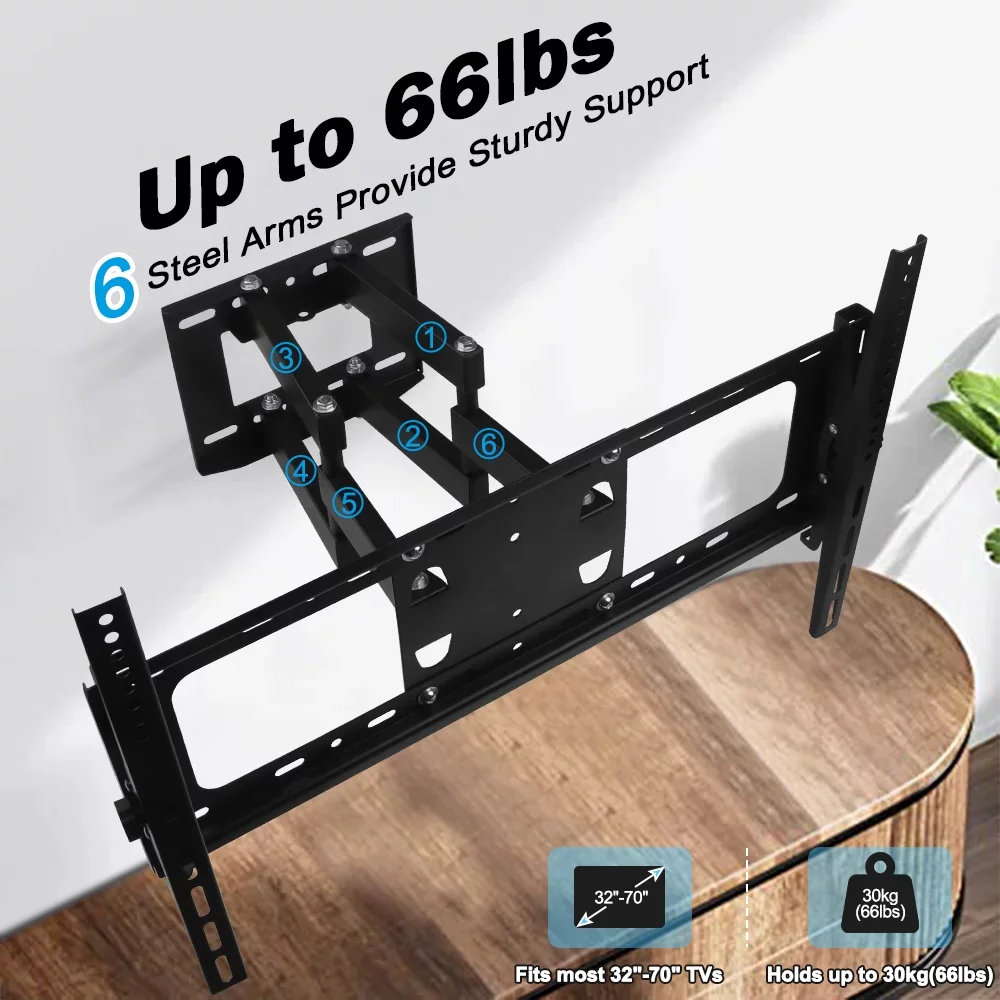 Full Motion TV Wall Mount Bracket 32 to 65 70 inch TV Stand with Articulating Swivel Tilt Extension