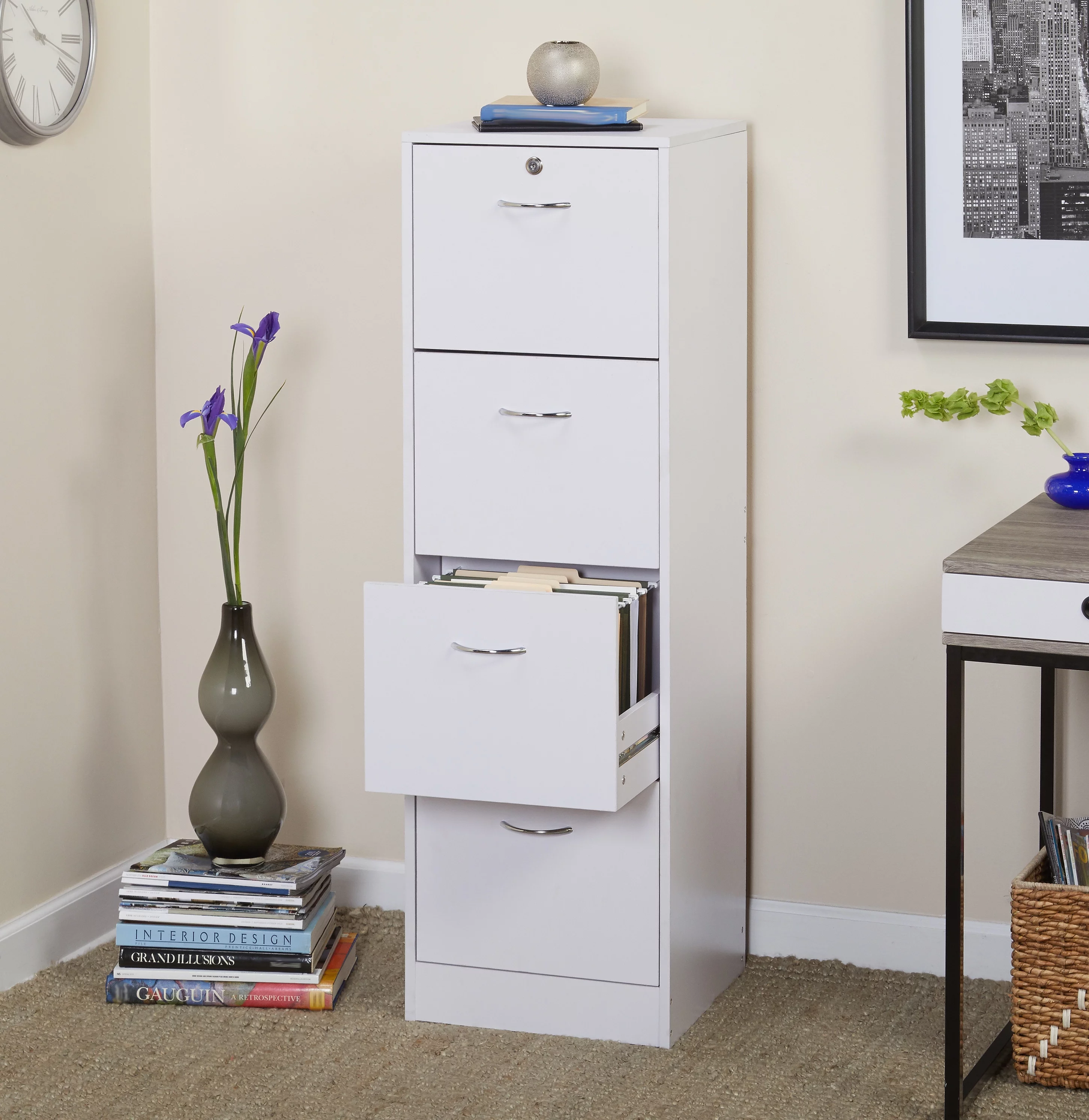 Wilson 4 Drawer Wood Vertical Lockable Filing Cabinet, White