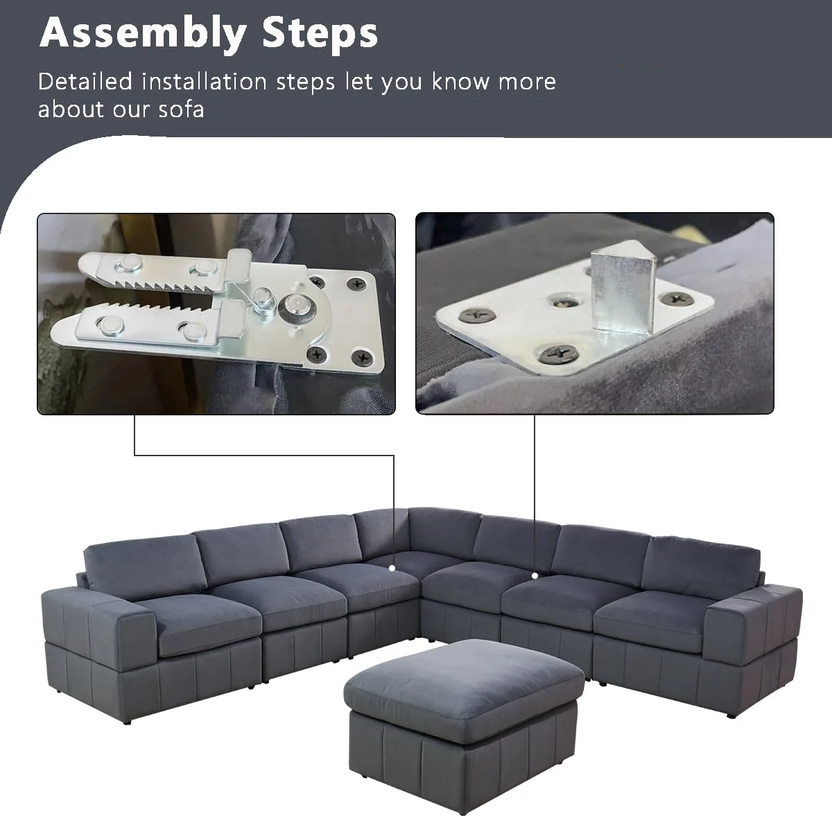 Living Room Furniture Modular Sectional Sofa Sets, with Reversible Chaise L-Shaped Couch Microfiber Sofa 4-seat Modular Large Sectional Couch for Living Room(B-Dark Grey Microfiber)