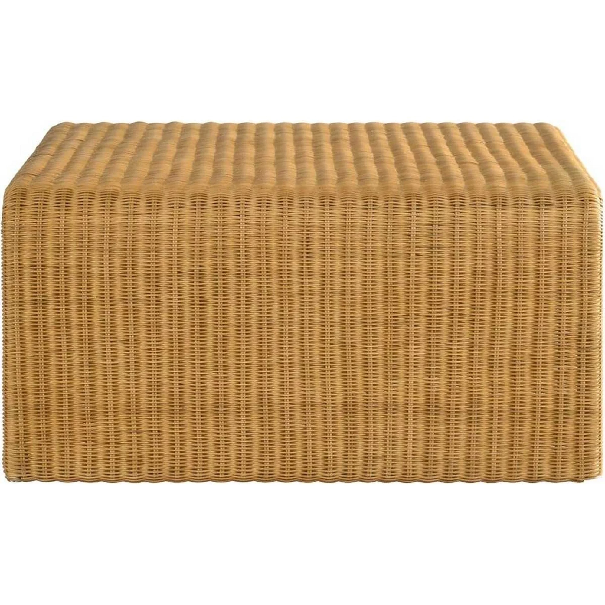 36 Inch Square Rattan Coffee Table, Waterfall Edges, Natural Textured Brown