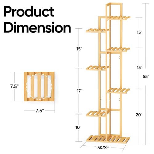 ROSSNY 48 Inch Talll Plant Stand Indoor, 6 Tier 7 Potted Bamboo Plant Stands for Indoor Plants, Corner Plant Stand, Plant Shelf For Indoor, Tiered Plant Stands, Indoor Plant Holder, Natural