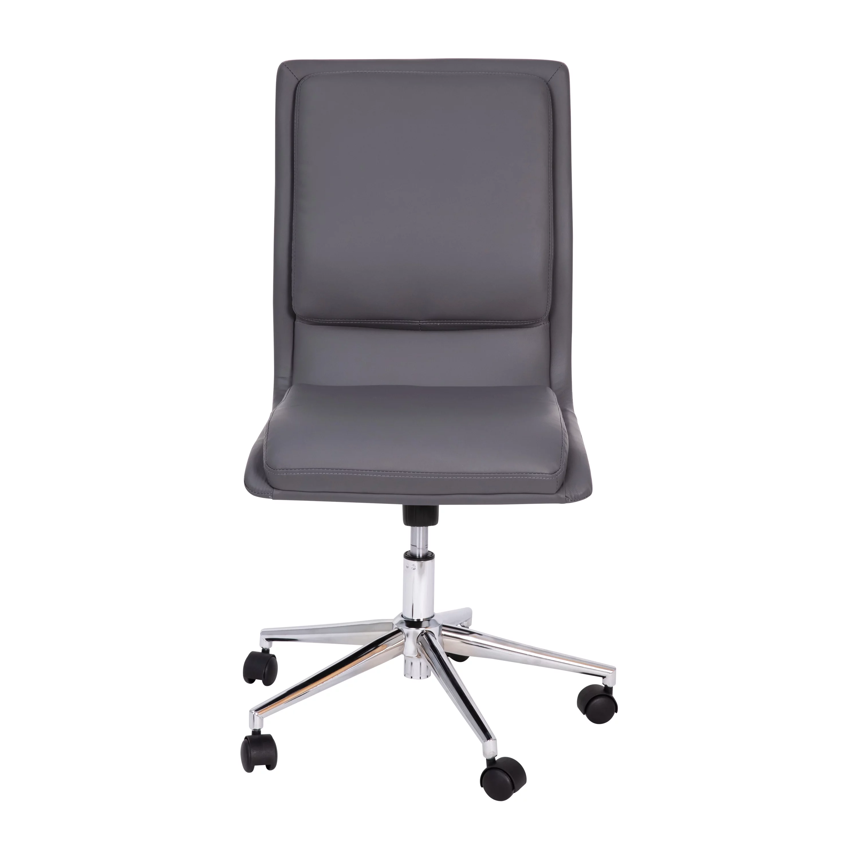 BizChair Mid-Back Armless Swivel Task Office Chair with LeatherSoft and Adjustable Chrome Base, Gray