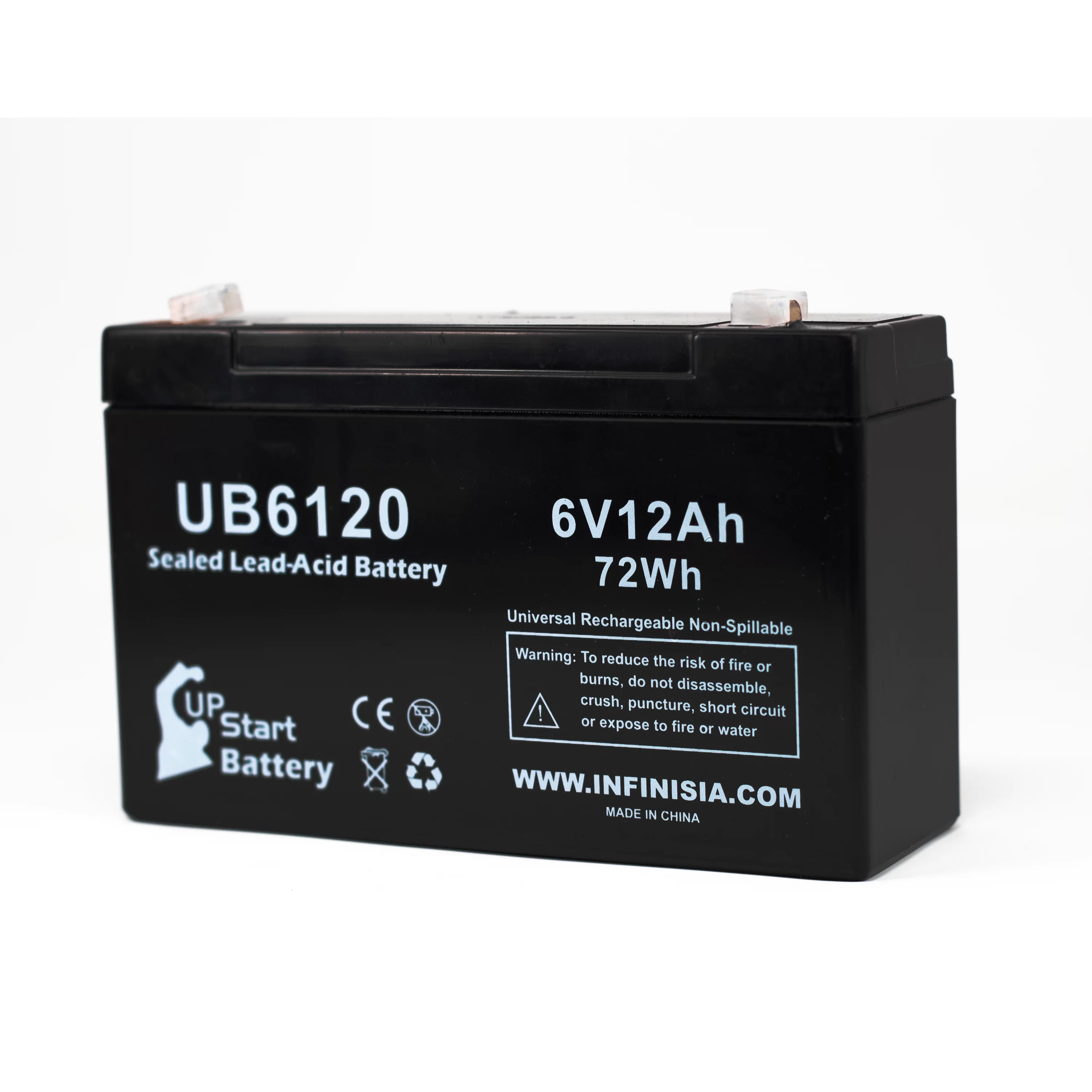 Compatible BAXTER HEALTHCARE 2M8015 PUMP Battery - Replacement UB6120 Universal Sealed Lead Acid Battery (6V, 12Ah, 12000mAh, F1 Terminal, AGM, SLA) - Includes TWO F1 to F2 Terminal Adapters