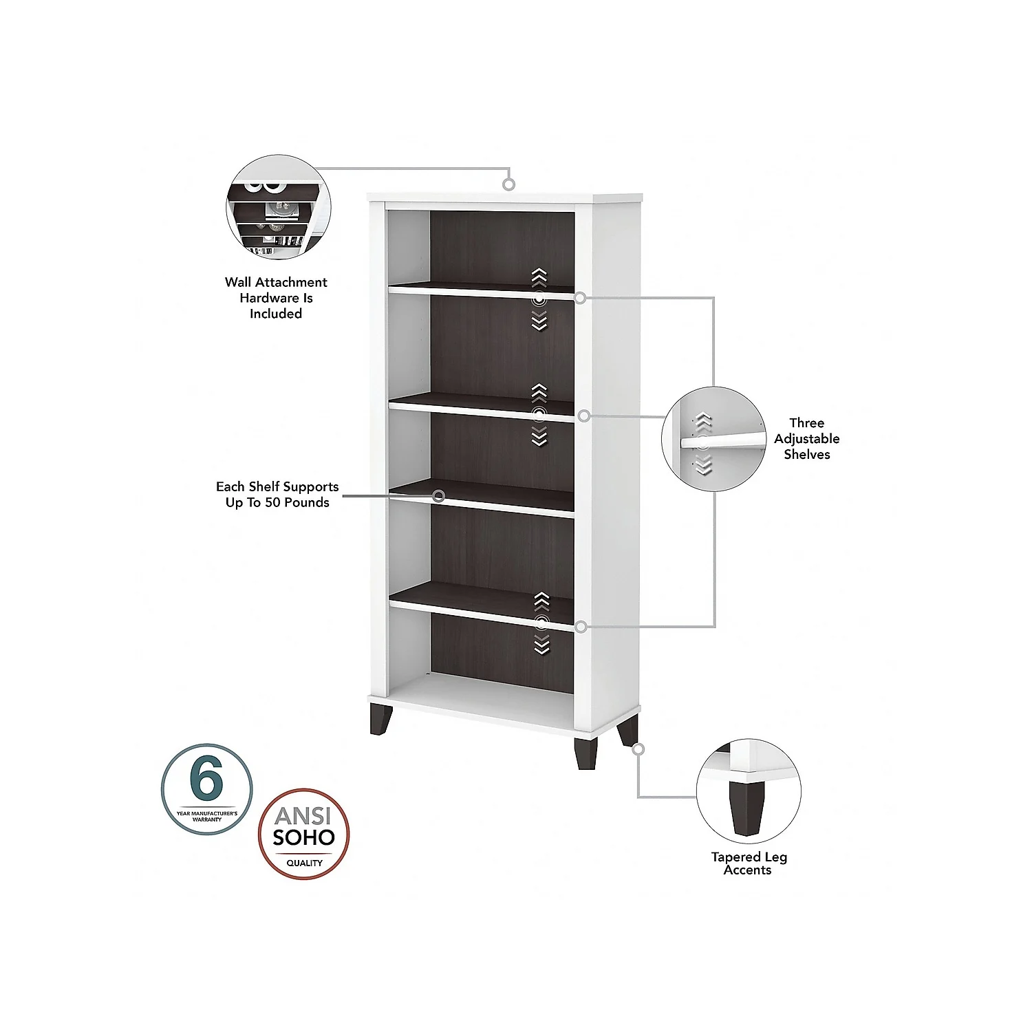 Somerset Sit to Stand L Desk Set with Bookcase in White/Gray - Engineered Wood