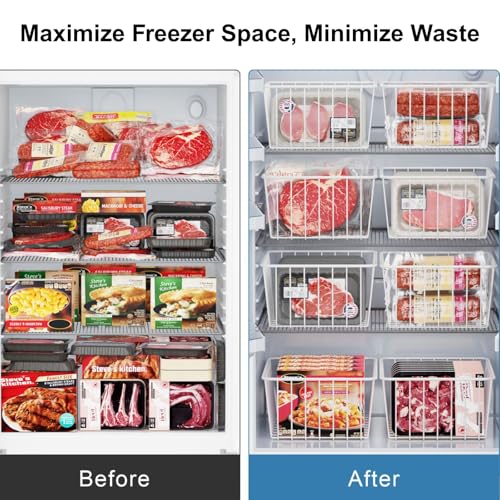 Freezer Baskets, 4 Pack Small Freezer Baskets for Upright Freezer, Wire Basket for Cabinets, Pantry, Bathroom, Countertop, White