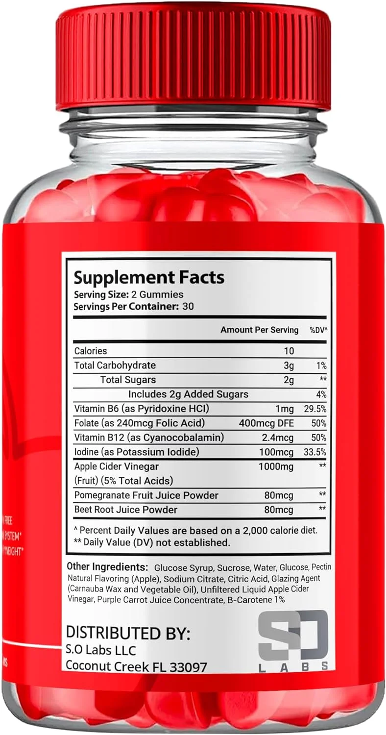 TSF Keto Gummies - Cider Vinegar Supplement for Energy & Focus - Dietary Supplement Gummies with Apple Cider Vinegar Folate Vitamin B12 B6 Beet Root (60 Gummies)