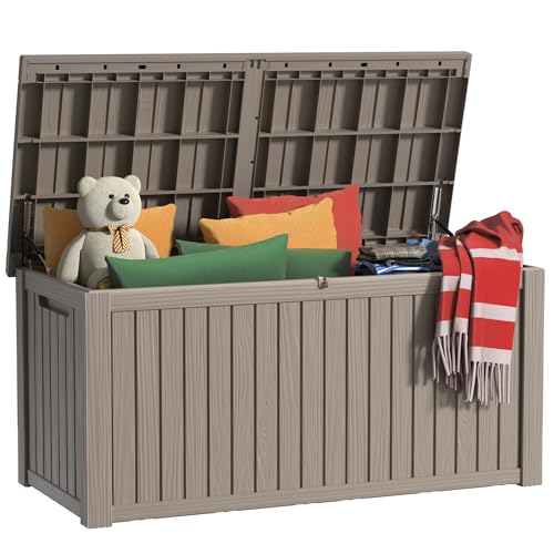 100 Gallon Outdoor Storage Box Waterproof, UV Resistant Resin Deck Box with Hydraulic Rod, Reinforced Stability for Patio, Garden, Rattan Gray