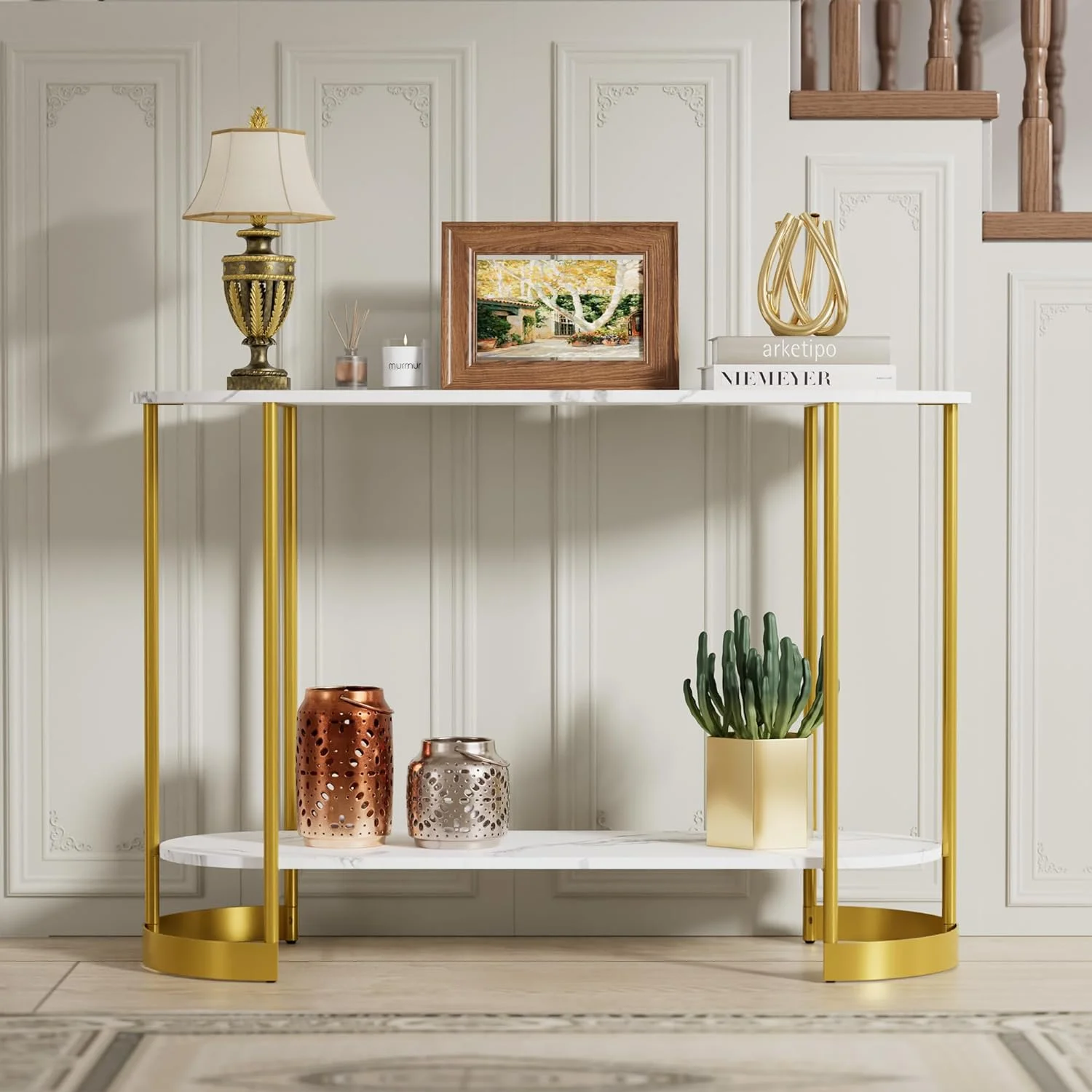 45.3" Gold Entry Table  JOMA Faux Marble Console Table  2-Tier Sofa Table  White Entryway Table