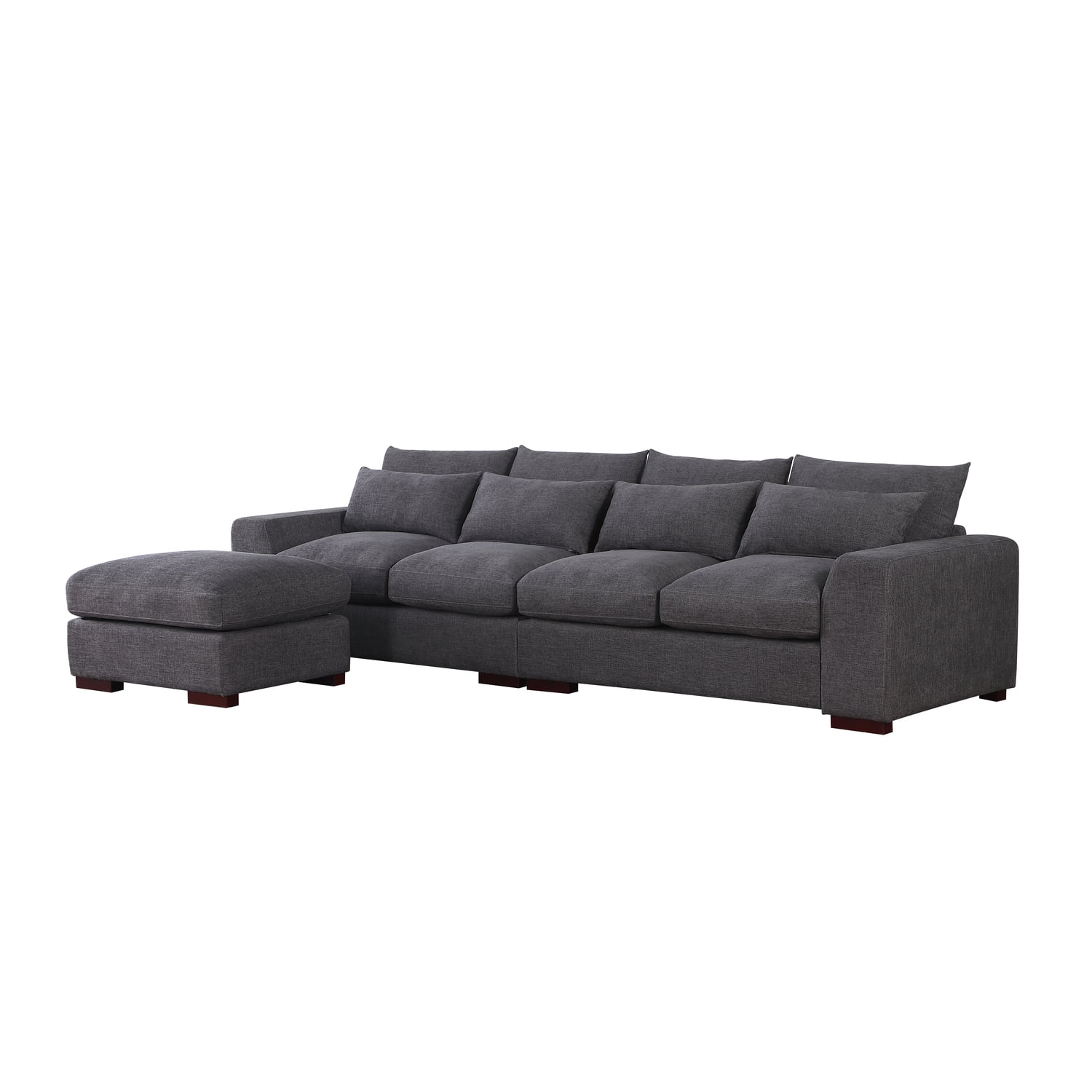 Devion Furniture 123.24'' Fabric Square Arm Modular Reversible Sectional Sofa & Ottoman-Dark Gray
