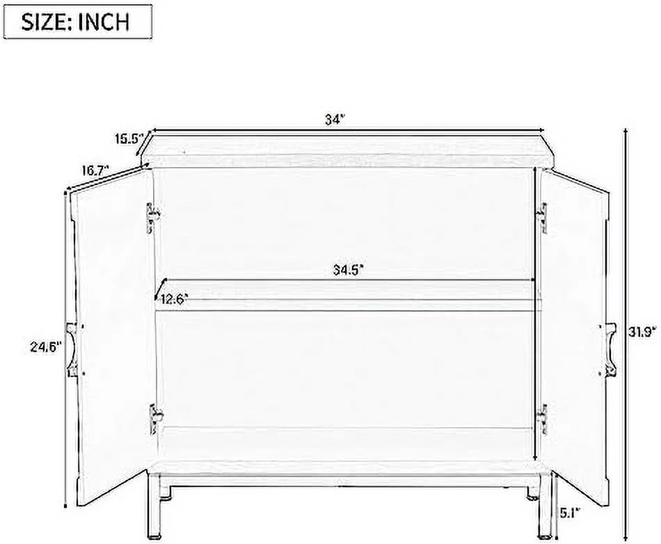 KHBIULIFE Accent  Cabinet Buffet Cabinet with Adjustable  and Metal Leg Frame  Small Sideboard Wooden Cabinet with Circular Door Handles for Living Room Entryway (White)