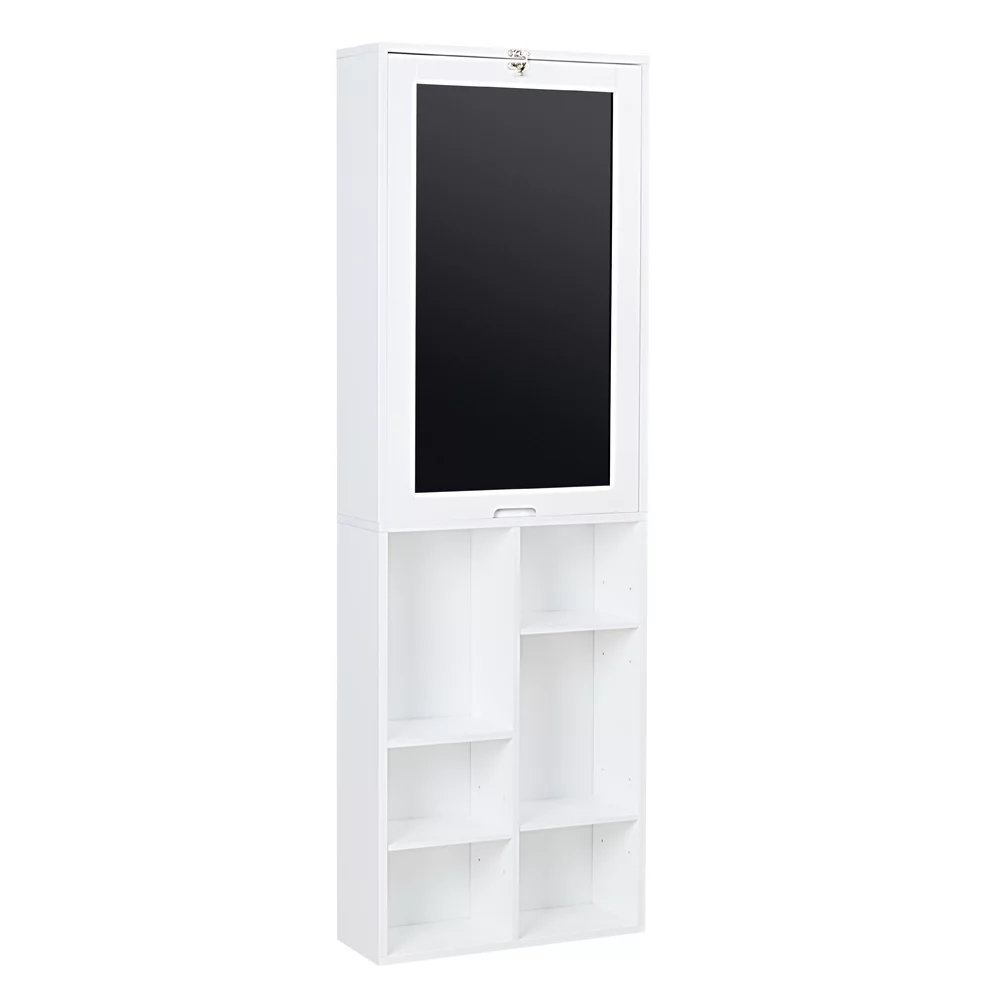 Utopia Alley SH3WW Collapsible Fold Down Desk Table & Wall Cabinet with Chalkboard & Bottom Shelf, White